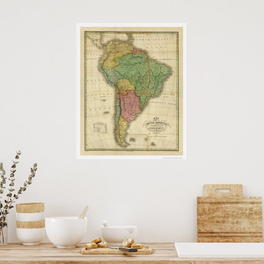 Map of South America by Finley 1826 ポスター (キッチン)