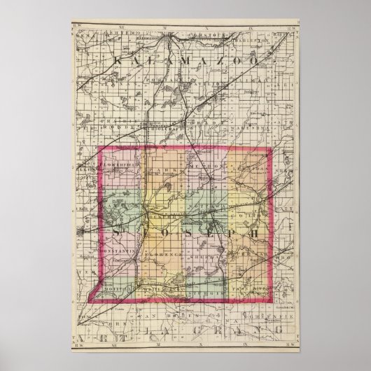 Map of St Joseph County, Michigan ポスター (正面)