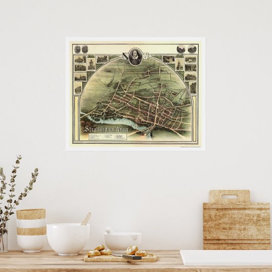 Map of Stratford on Avon, England by Brown 1908 ポスター (キッチン)