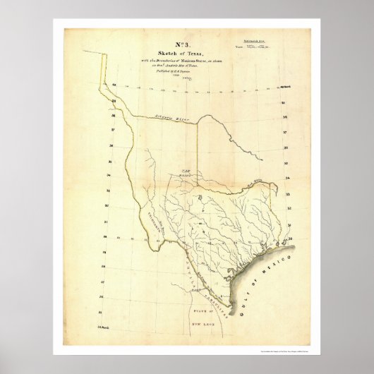 Map of Texas & Mexican States by Tanner 1839 ポスター (正面)