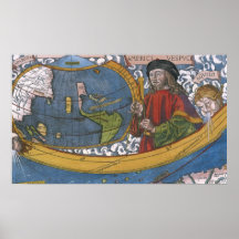 Map of the Americas with Explorer Amerigo Vespucci