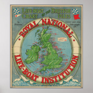 Map of the British Isles - Life-Boat Chart ポスター