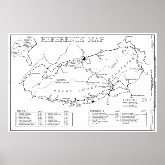 Map of The Great Smoky Mountains National Park ポスター (正面)