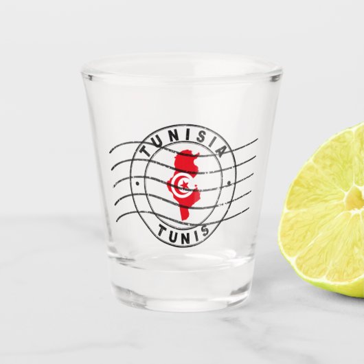 Map of Tunisia, Postal Passport Stamp, Travel Stam ショットグラス (正面)
