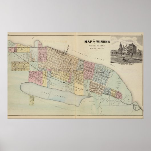 Map of Winona, Minnesota ポスター (正面)
