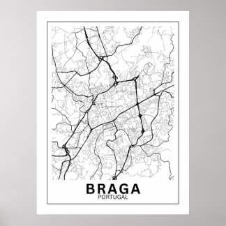 Mapa Da Cidade Braga Estilo Linha Clássico ポスター