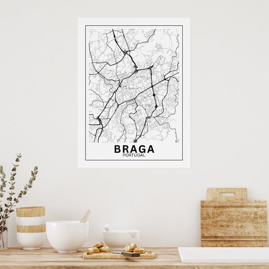 Mapa Da Cidade Braga Estilo Linha Clássico ポスター (キッチン)
