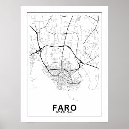 Mapa Da Cidade Faro Estilo Linha Clássico ポスター