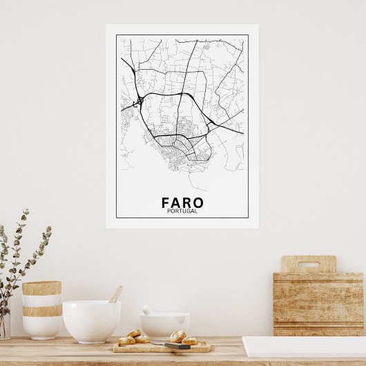 Mapa Da Cidade Faro Estilo Linha Clássico ポスター (キッチン)
