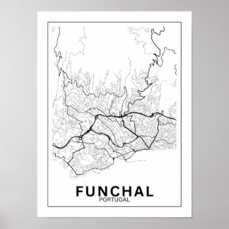 Mapa Da Cidade Funchal Estilo Linhas Clássico ポスター