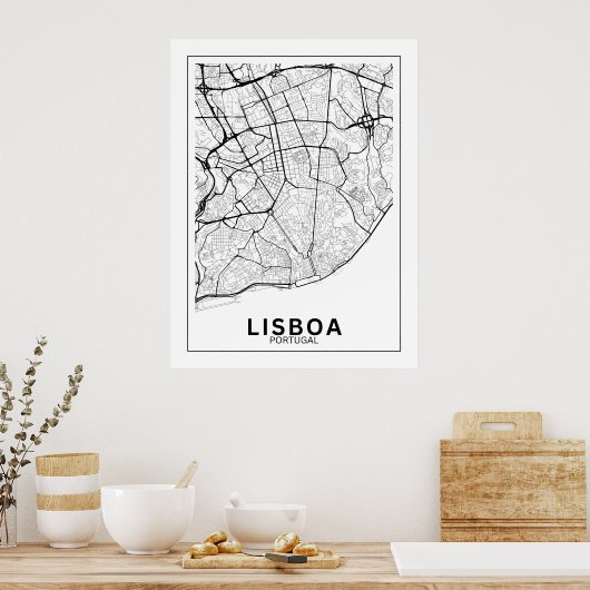 Mapa Da Cidade Lisboa Estilo Linhas Clássico ポスター (キッチン)