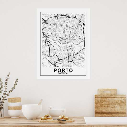 Mapa Da Cidade Porto Estilo Linha Clássico ポスター (キッチン)