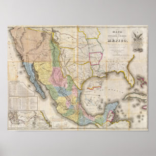 Mapa de los Estados Unidos De Mejico ポスター