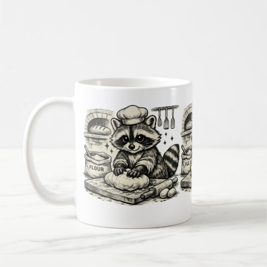 Mapache panadero – Arte vintage de cocina コーヒーマグカップ (左)