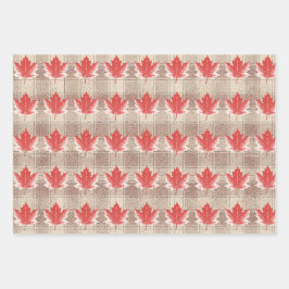 Maple Leaf Wrapping Paper Flat Sheet Set of 3 ラッピングペーパーシート