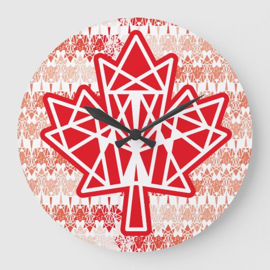 MAPLE MADE WITH TRIANGLES CANADA FLAG BY MASANSER ラージ壁時計 (正面)