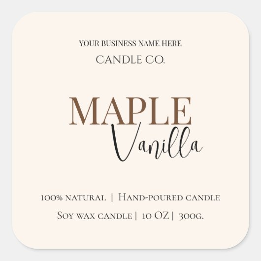 Maple Vanilla | エレガントな秋のソイキャンドルラベル スクエアシール (正面)