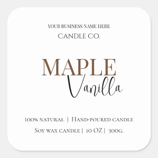 Maple Vanilla | エレガントな秋のソイキャンドルラベル スクエアシール (正面)