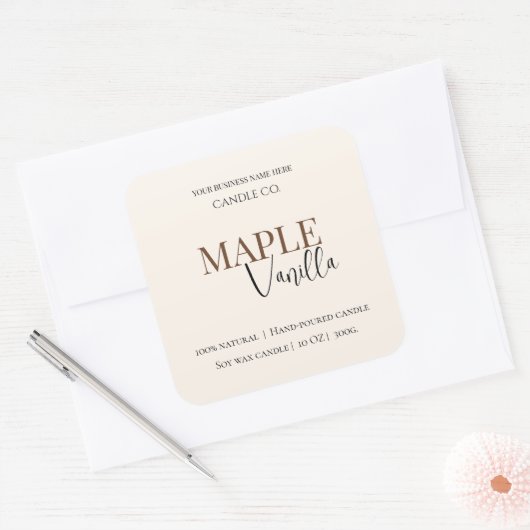 Maple Vanilla | Elegant Fall Soy Candle Label スクエアシール (封筒)