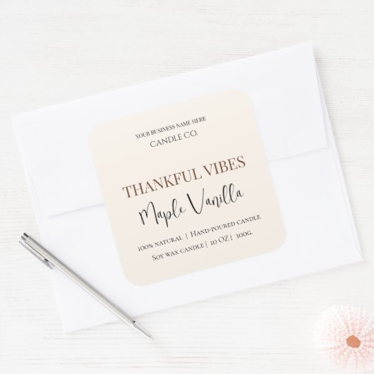 Maple Vanilla | Elegant Fall Soy Candle Label スクエアシール (封筒)
