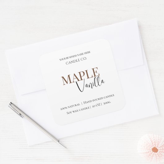Maple Vanilla | Elegant Fall Soy Candle Label スクエアシール (封筒)
