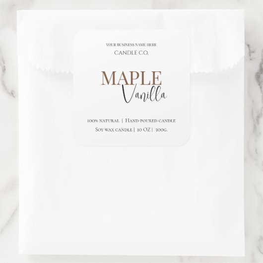 Maple Vanilla | Elegant Fall Soy Candle Label スクエアシール (バッグ)