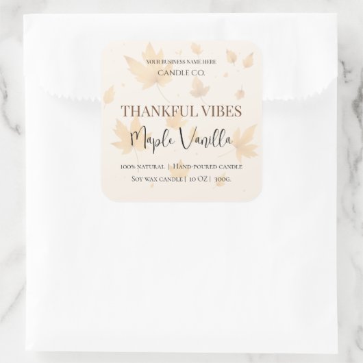 Maple Vanilla | Elegant Fall Soy Candle Label スクエアシール (バッグ)