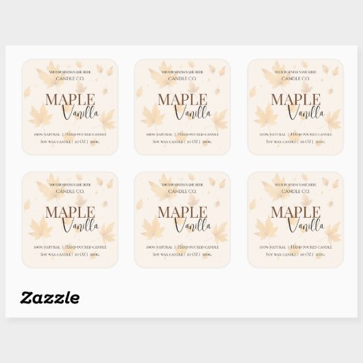 Maple Vanilla | Elegant Fall Soy Candle Label スクエアシール (シート)