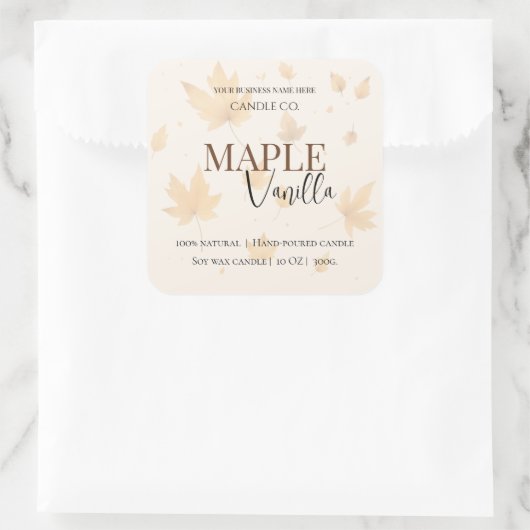 Maple Vanilla | Elegant Fall Soy Candle Label スクエアシール (バッグ)