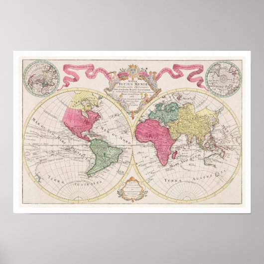 『MAPPA TOTIUS MUNDI』 1682 BY GUILIELMUM DE L'ISLE ポスター (正面)