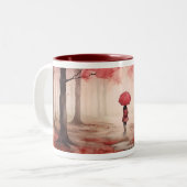 Mapple Forest Graphicの傘を持つ女性 ツートーンマグカップ (正面左)