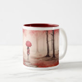 Mapple Forest Graphicの傘を持つ女性 ツートーンマグカップ (正面右)