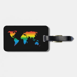 Mapref rainbow coloured world map black ラゲッジタグ