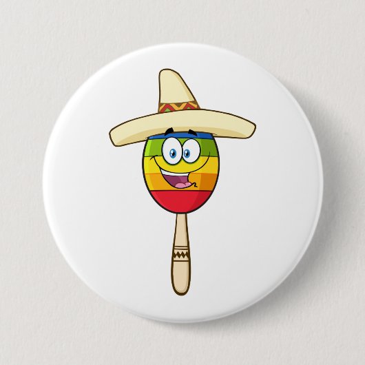 Maraca with Sombrero Colorful Fiesta 缶バッジ (正面)