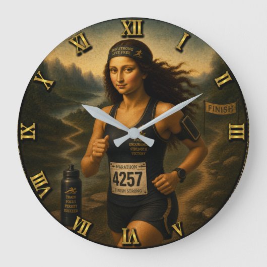 Marathon Runner Funny Mona Lisa ラージ壁時計 (正面)