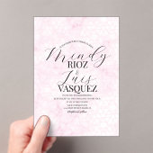 Marble Abstract Pink Wedding Script Black  アクリル招待状 (インサイチュ (ポータブル))