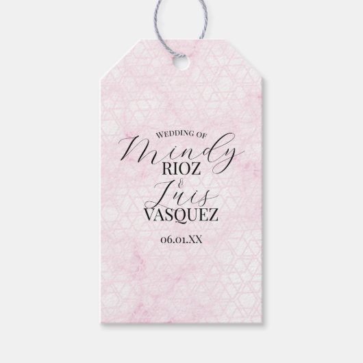 Marble Abstract Pink Wedding Script Black  ギフトタグ (正面)