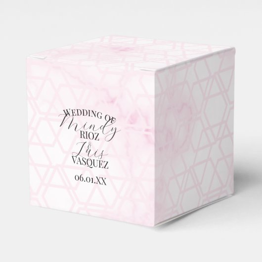 Marble Abstract Pink Wedding Script Black  フェイバーボックス (正面サイド)