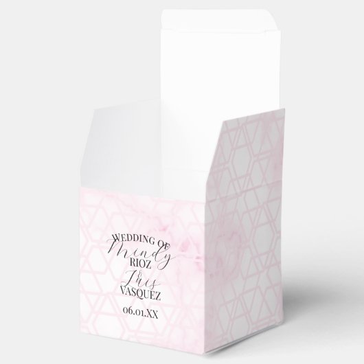 Marble Abstract Pink Wedding Script Black  フェイバーボックス (オープン)