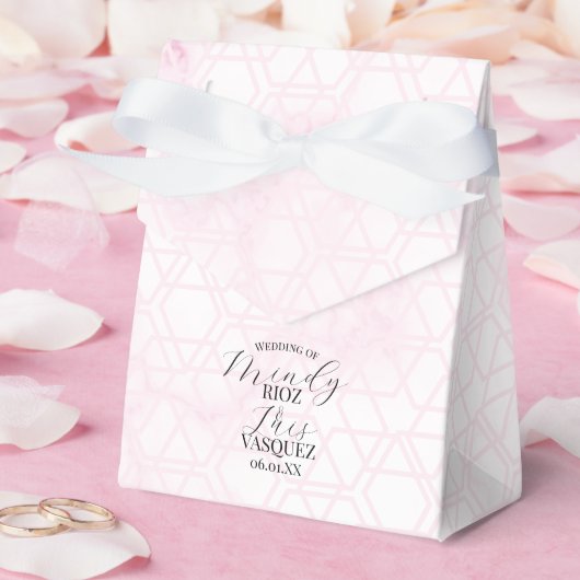 Marble Abstract Pink Wedding Script Black  フェイバーボックス (ウェディング)