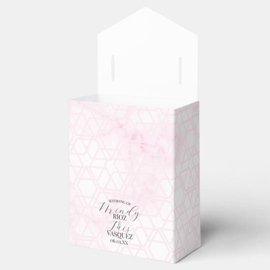 Marble Abstract Pink Wedding Script Black フェイバーボックス (オープン)
