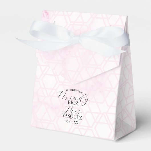 Marble Abstract Pink Wedding Script Black  フェイバーボックス (正面サイド)