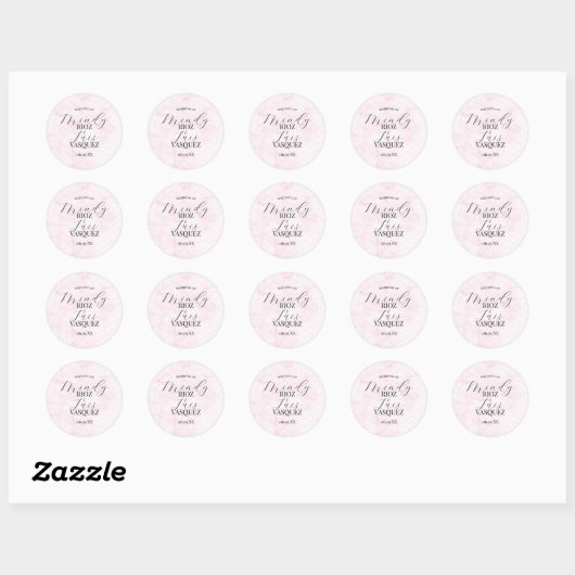 Marble Abstract Pink Wedding Script Black  ラウンドシール (シート)