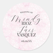 Marble Abstract Pink Wedding Script Black  ラウンドシール (正面)