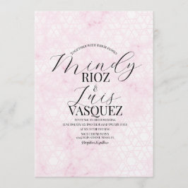 Marble Abstract Pink Wedding Script Black  招待状