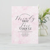 Marble Abstract Pink Wedding Script Black 招待状 (スタンド正面)