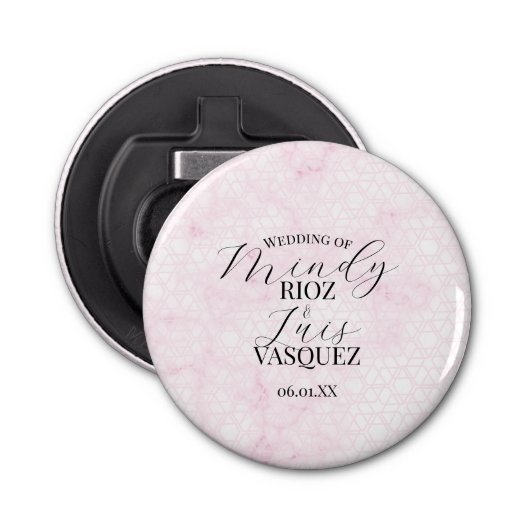 Marble Abstract Pink Wedding Script Black  栓抜き (正面)