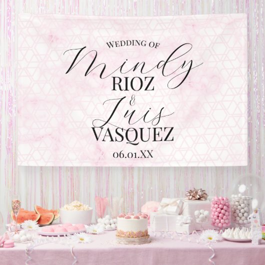 Marble Abstract Pink Wedding Script Black  横断幕 (パーティー)