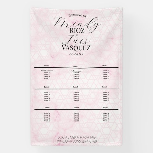Marble Abstract Pink Wedding Script Black Menu 横断幕 (縦)
