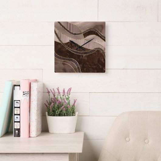 Marble Agate Gold Glam 4 - landscape スクエア壁時計 (読書スペース)